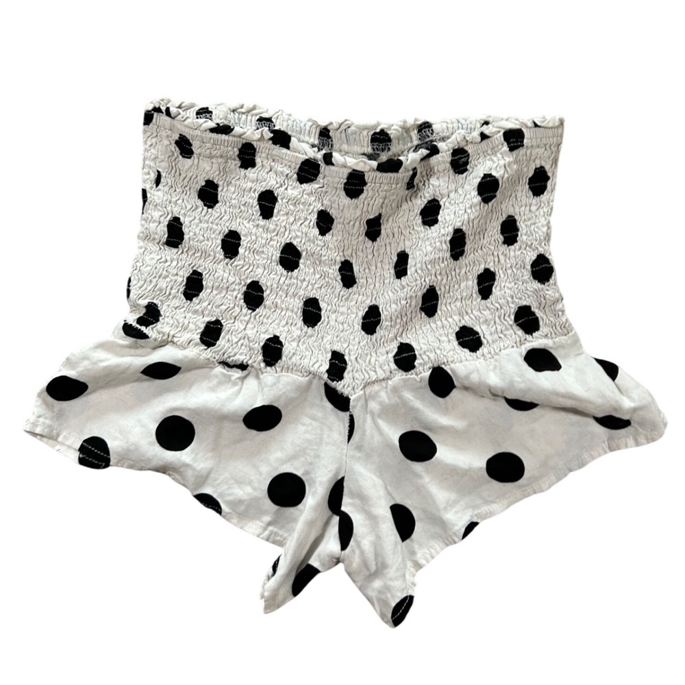 Y2K Black White Polka Dot Smocked High Waisted Micro Mini Short Shorts